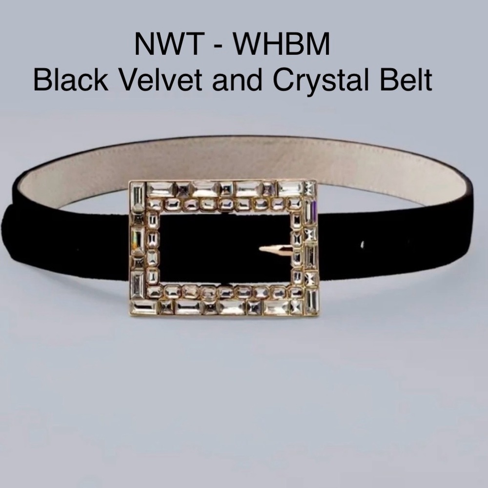 NWT - WHBM - Black Velvet and Crystal Belt